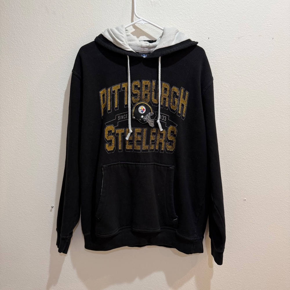 NFL Pittsburgh Steelers Hoodie Mens XL Black Gold Distressed Graphic Pullover